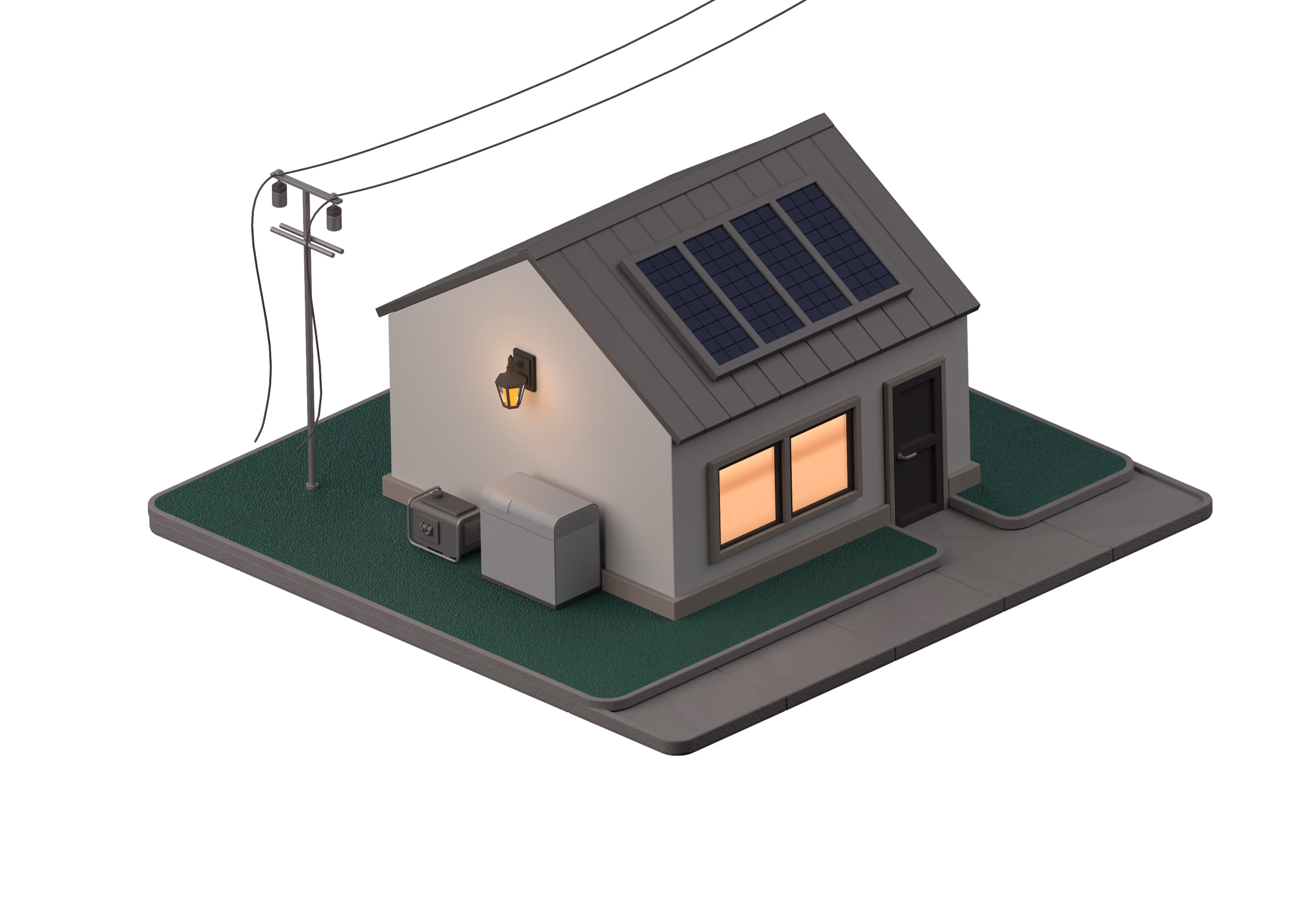 A home with solar, a Base battery, and a portable generator connected during an outage