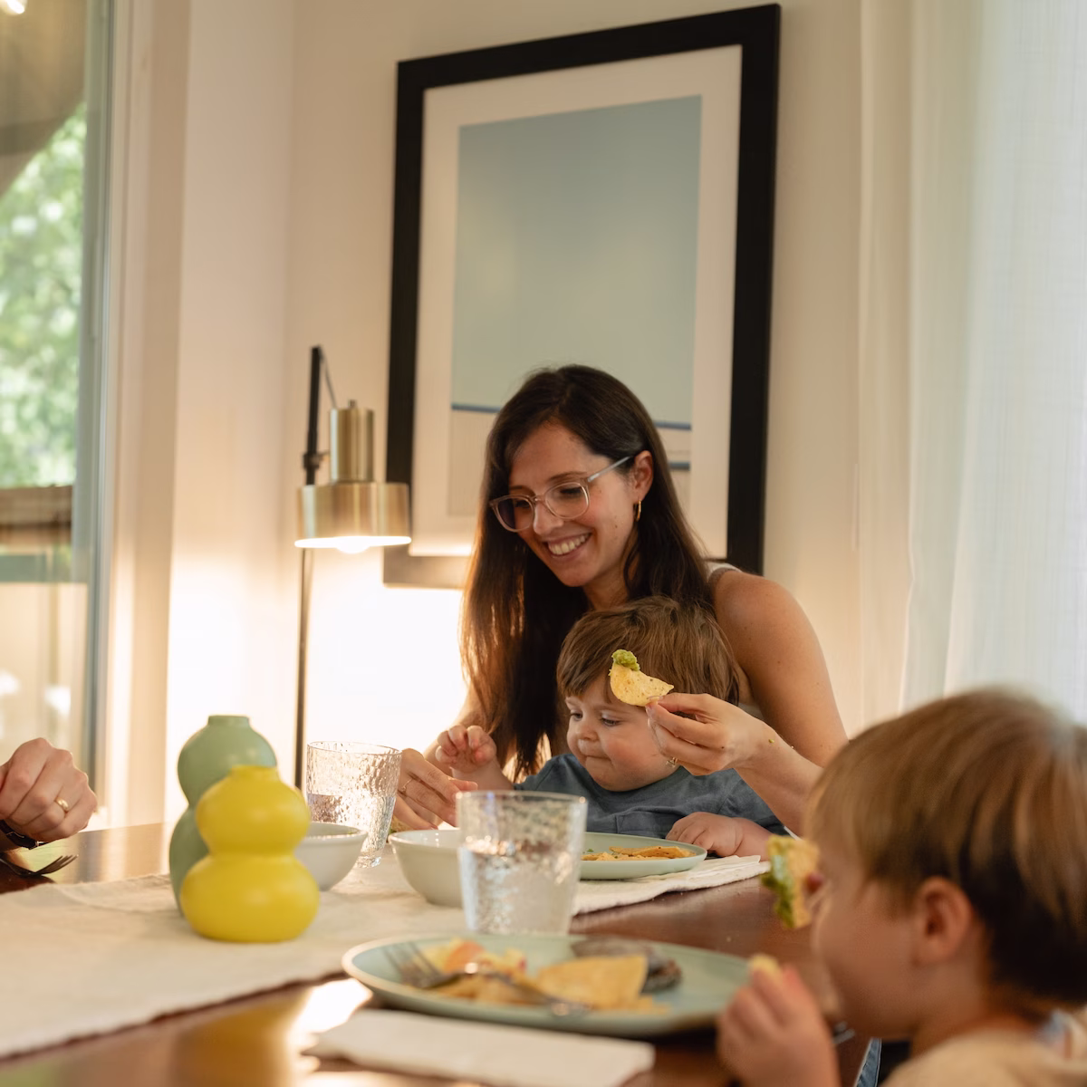 A family sharing dinner at home